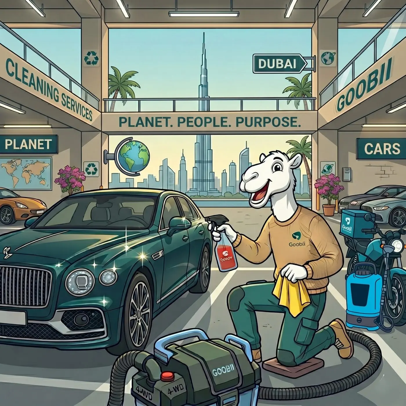 Jamal the Goobii Liink arriving at a Dubai parking bay